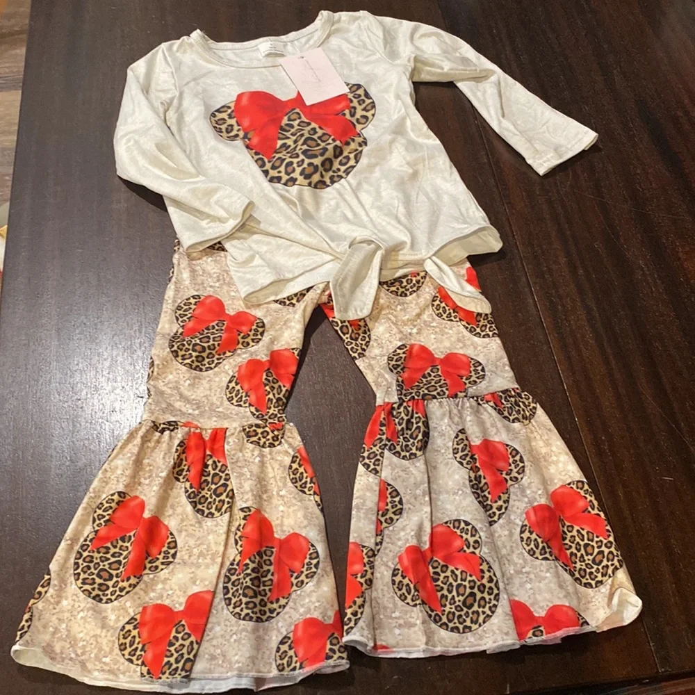 E783 Mickey Mouse leopard 2pc set Girls 2T NWT Boutique
